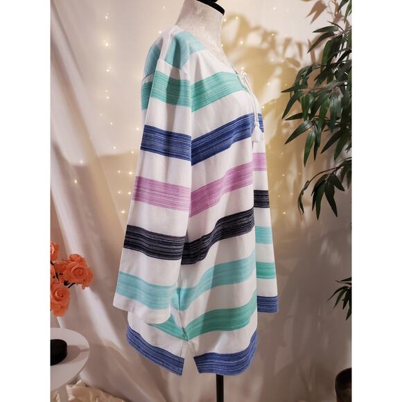 T by Talbots Striped Lace Up Rope Tassel 3/4 Sleeve Pullover Top Plus Size 3X - Picture 4 of 10